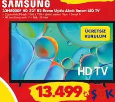 SAMSUNG 32H5000F HD 32 İNÇ 82 EKRAN UYDU ALICILI SMART LED TV AKILLI TELEVİZYON fiyat ve kampanya bilgisi